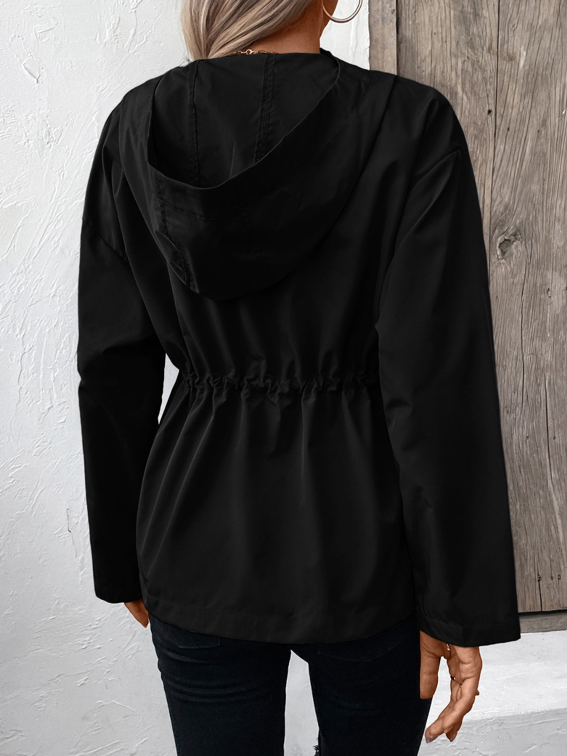 Drawstring Zip Up Hooded Jacket - 4 colors