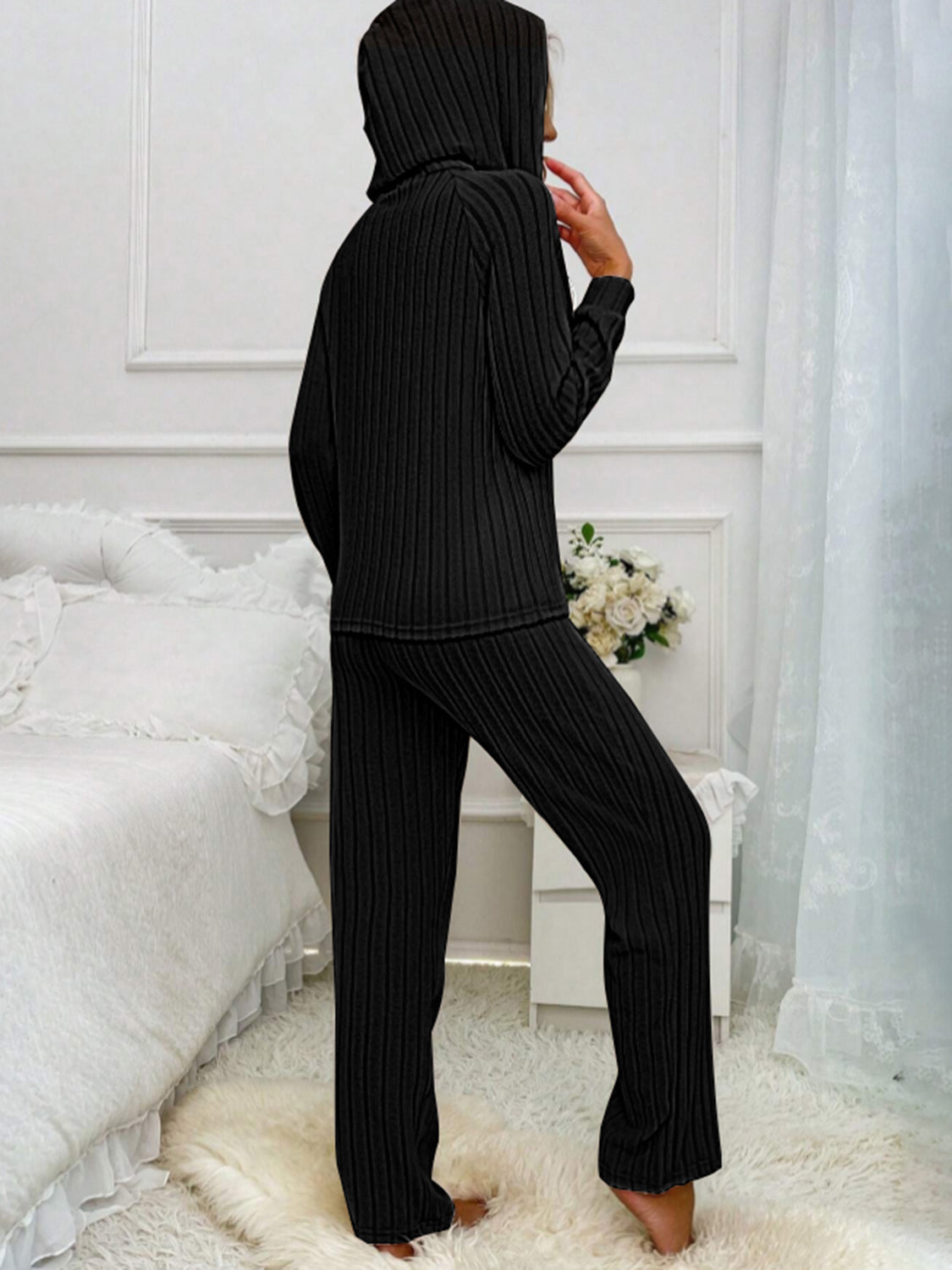 Hooded Top and Ribbed Pants Lounge Set - 4 colors