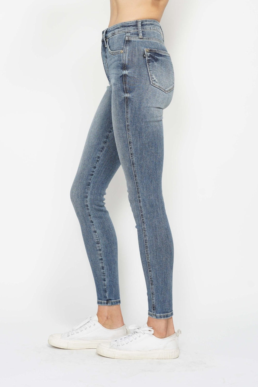 Judy Blue Contrast Wash Tummy Control Skinny Jeans - left side view